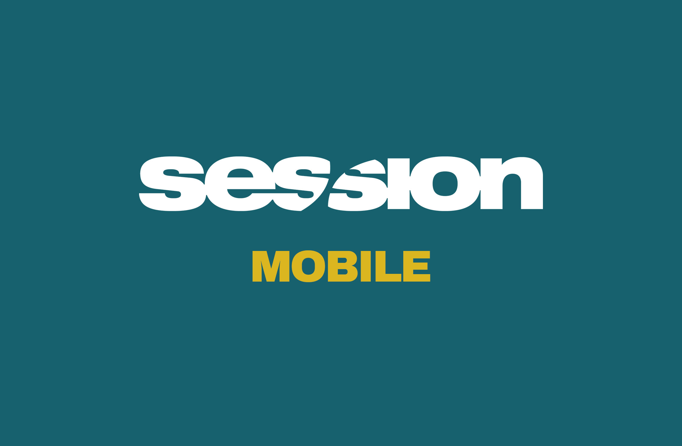 White word “session” with a diagonal cut through the letters, above the word “MOBILE” in bold yellow, on a teal background.
